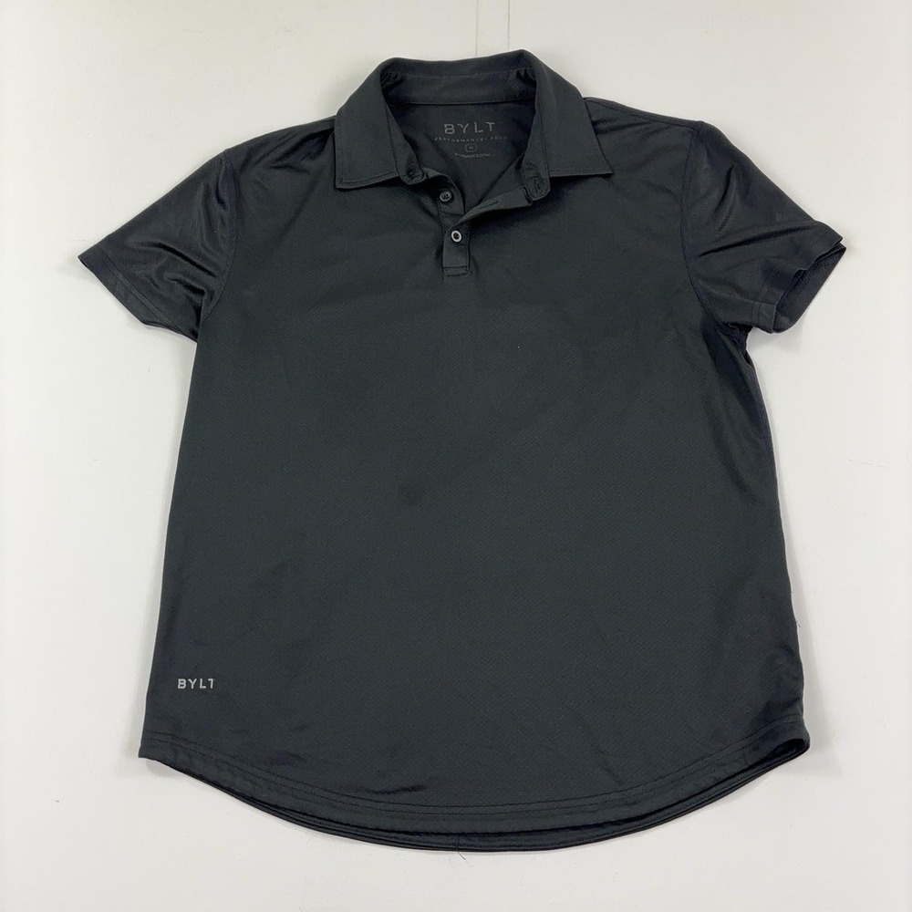 BYLT Performance Polo Shirt Mens Medium Gray Stretch Jersey Short Sleeve Tagless
